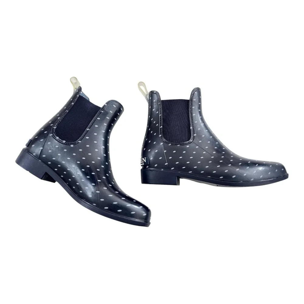 Lauren Ralph Lauren Tally Rain Boots Navy Polka Dot Ankle Boot Women's‎ Size 6